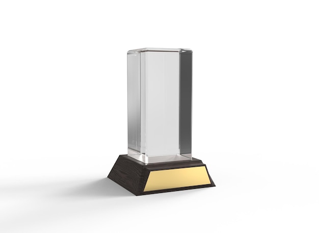 Rechthoekig glazen trofeemodel. geïsoleerde glazen trofee. 3d-rendering