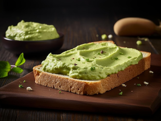 rechthoekig sneetje brood besmeerd met avocadocrème gegenereerd ai