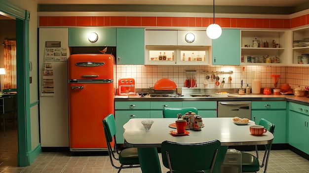 Reconstructie van het interieur van de keuken in de stijl van de jaren 60 AI gegenereerd