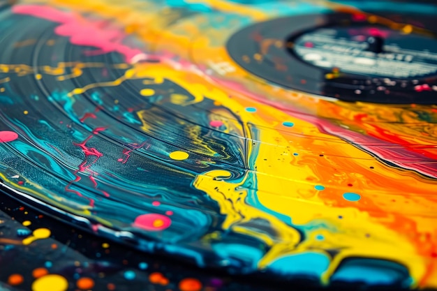 Record has been painted with multiple colors creating abstract and modern piece of art