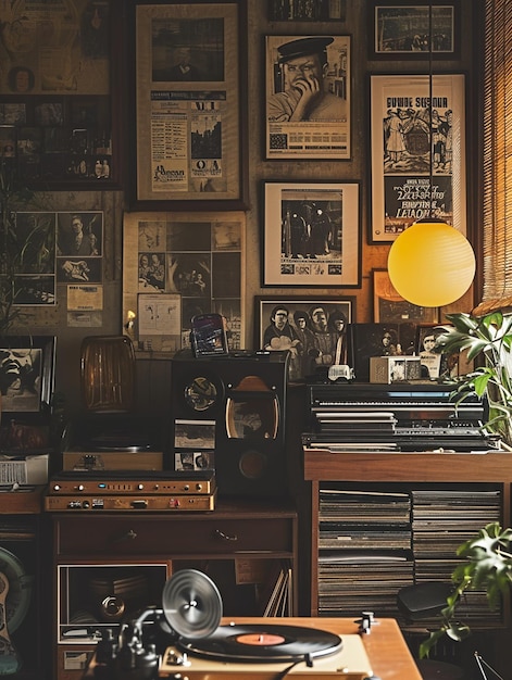 A Record Player In An Urban Flat Photo Realistic Vintage Retro Classic Gramophone