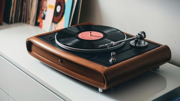 Record player on a white surface