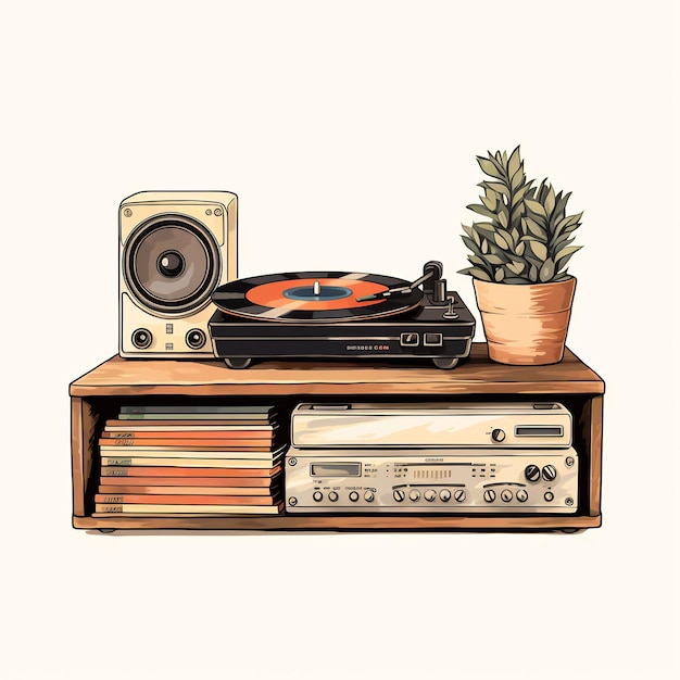 a record player with a potted plant on it