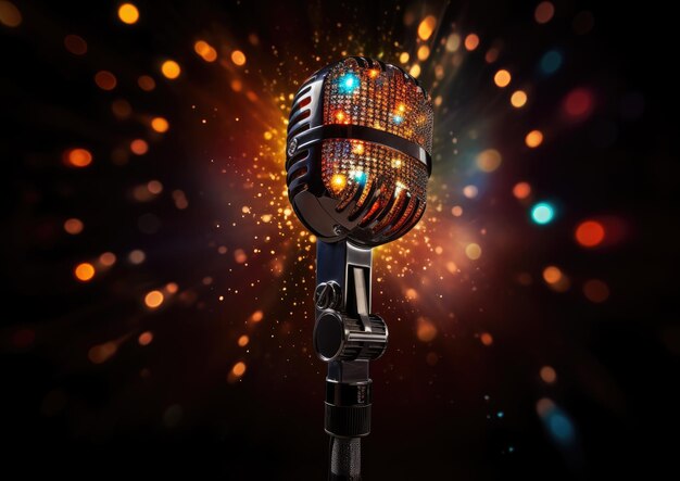 Photo recording microphone with dj night in club