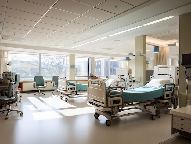 Recovery hospital room with beds and comfortable medical equipped in a hospital