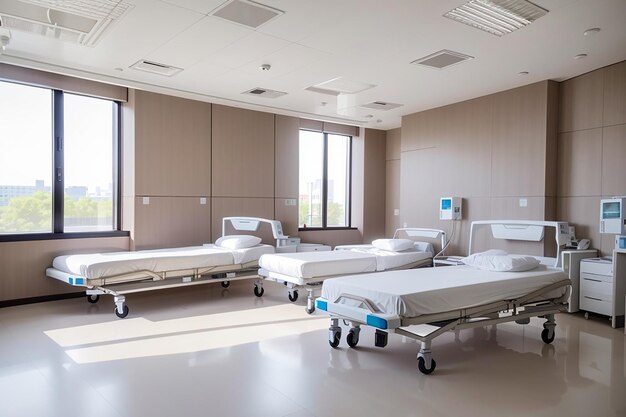 Recovery modern room with comfortable beds clean and empty room in new medical center