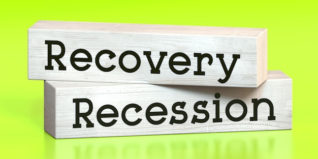 Recovery recession words on wooden blocks 3D illustration