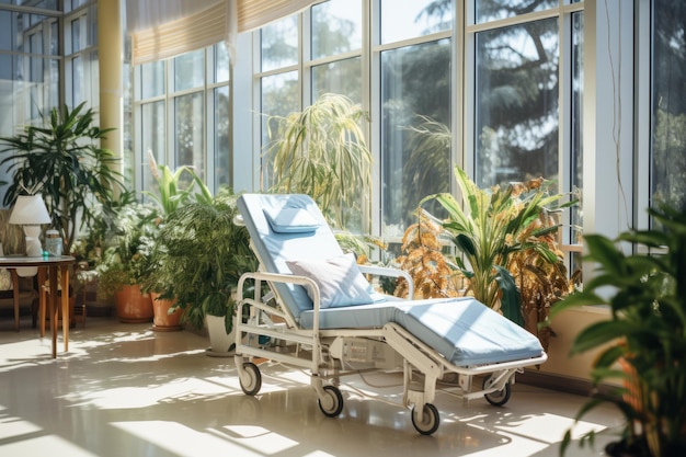 Фото Комната восстановления или коридор больницы с пустой кроватью для инвалидных колясок уютное удобное помещение в современном