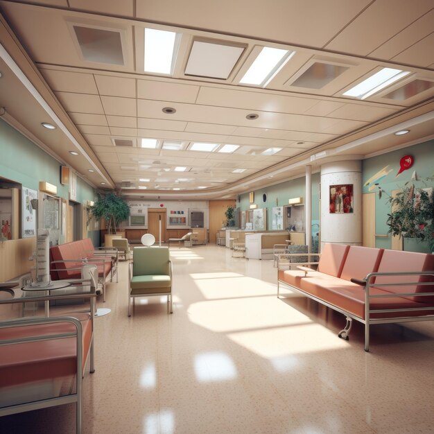 Photo recovery room with beds and comfortable medical interior of an empty hospital room generative ai