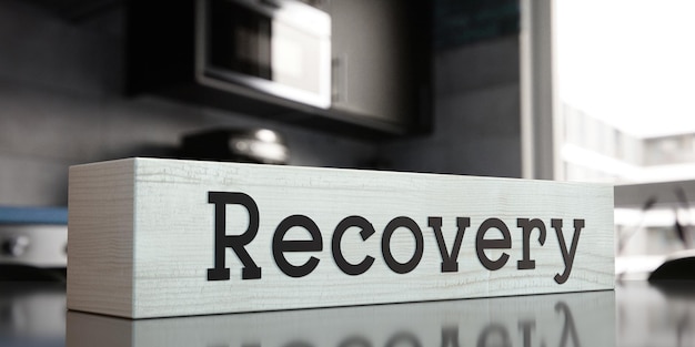 Recovery word on wooden block 3D illustration