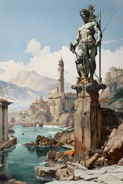 recreation of the Colossus of Rhodes which was an ancient giant statue of a man that guarded the ha