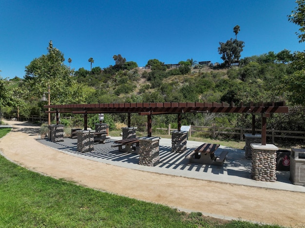 Recreational facilities with table and barbecue in residential community park in san diego