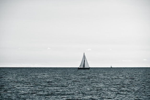 Recreational Yacht at Adriatic Sea. Filtered bw shot