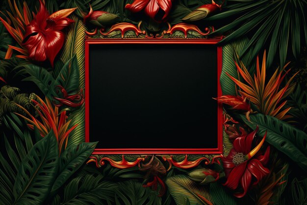 Photo rectangle frame on green floral background