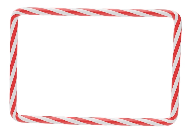 Rectangle frame made from candy cane lollipop isolated on white background 3d render