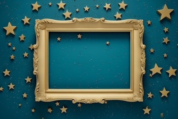 Rectangle frame and stars on the blue background