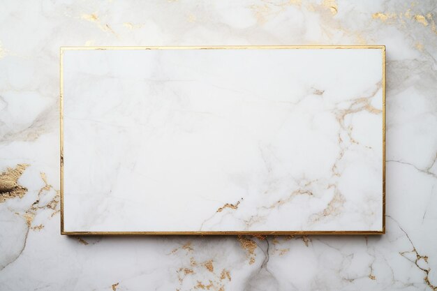 Photo rectangle gold frame on white marble background