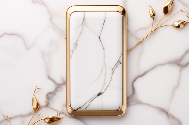 Photo rectangle gold frame on white marble mobile phone wallpaper