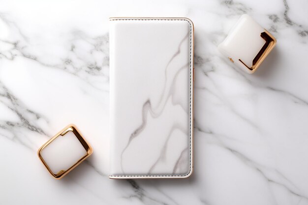 Rectangle gold frame on a white marble