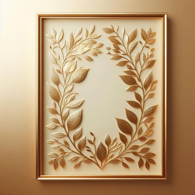 Rectangle gold frame with foliage pattern background