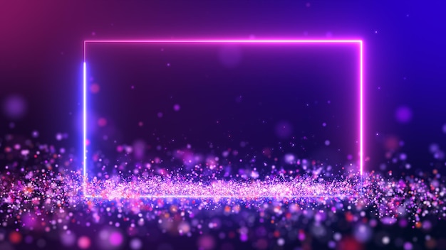 写真 ほこり粒子の背景に長方形のピンク ブルー ネオンの光