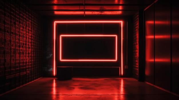 Rectangle red neon light on black wall