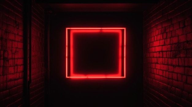 검은 벽에 있는 사각형 빨간색 네온 불빛