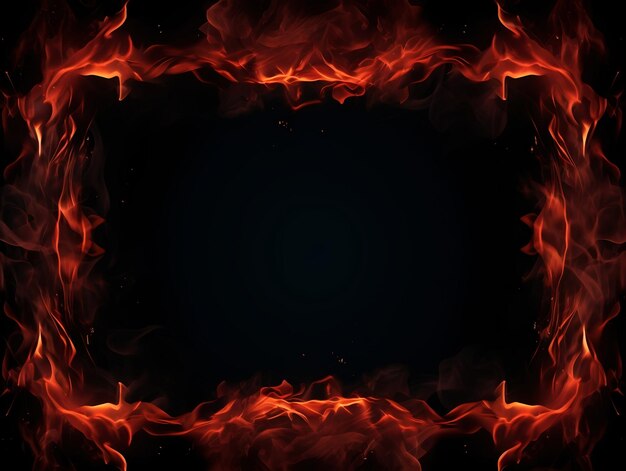Rectangle shape flame frame burning fire black background AI generated image