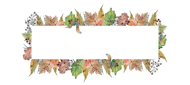 Rectangular banner on the autumn theme with yellow leaves, twigs from the autumn forest painted