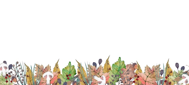 Прямоугольный баннер из осенних листьев, расписанных акварелью.