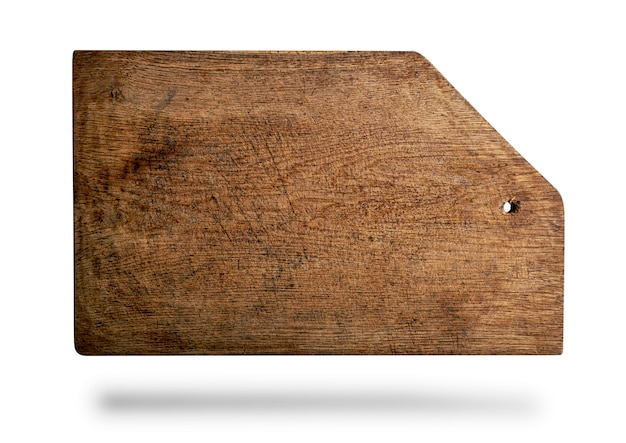 Rectangular brown old cutting board with bevelled corner 