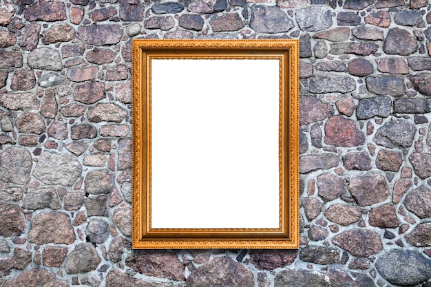 Rectangular frame isolated on white on a natural stone wall