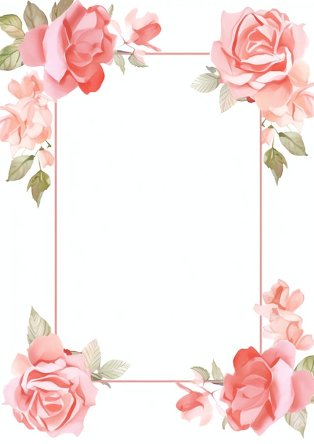 rectangular frame minimalist shades of light pink color roses watercolor for events invitation or