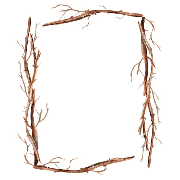 Photo rectangular frame of tree branches illustration border wreath