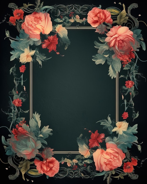 A rectangular frame with flowers