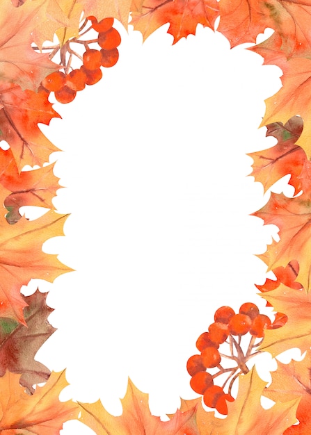 Rectangular frame with watercolor autumn leaves