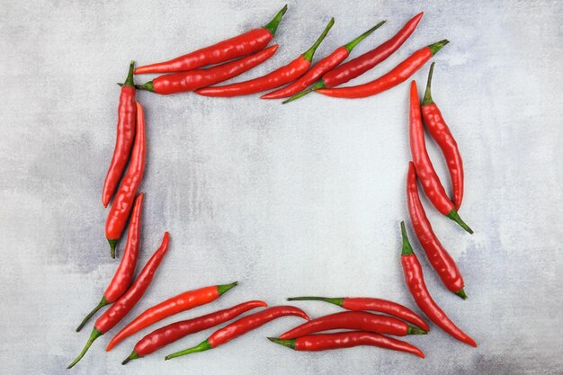 Rectangular horizontal frame for text lined with pods of hot red chili peppers