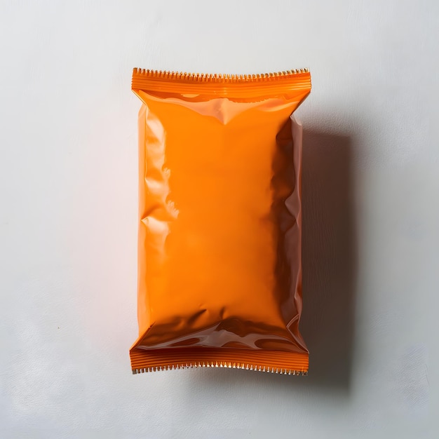 Photo rectangular orange packaging with zipper seal on clean white background promises freshness for socia