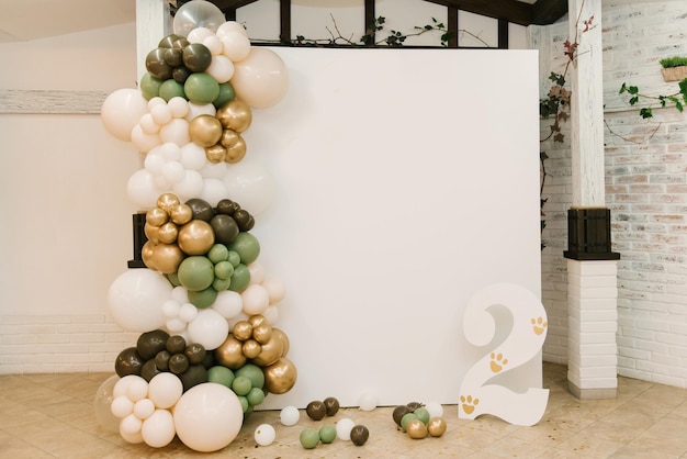 Photo rectangular photo zone with white olive and golden balls