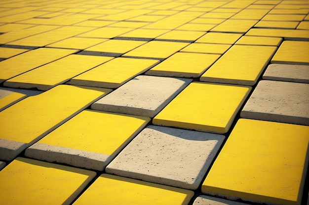 Photo rectangular yellow tiles closeup paving section on street end