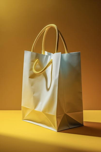 Recyclable paper shopping bag on a yellow background