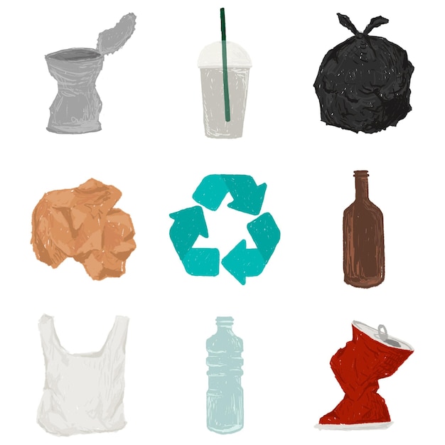 recyclable waste sticker set transparent png