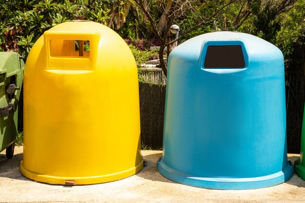 Recycle bins on the street. Concept of save of the environment