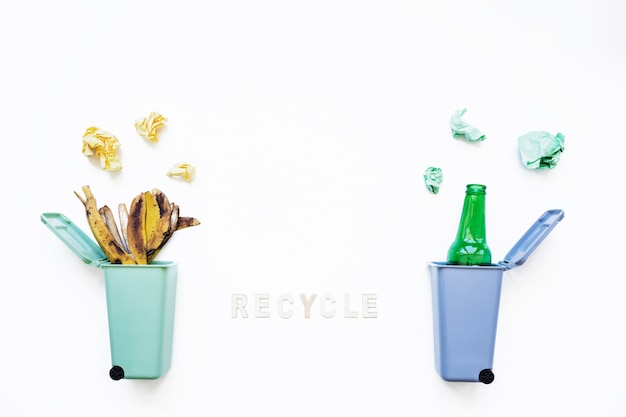 Recycle concept and trash bins