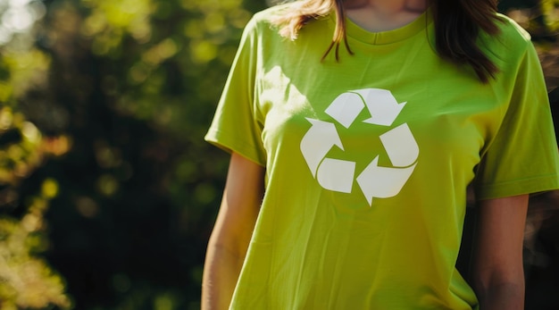 Recycle eco friendly and person with tshirt for environmental awareness and sustainability concept