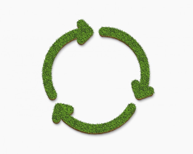 Recycle icon from green grass isolated on white background