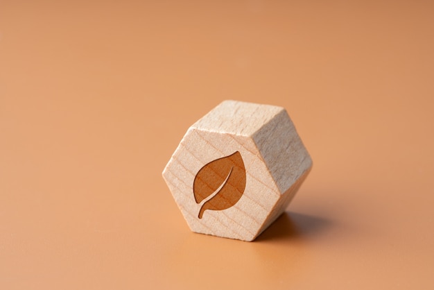 Recycle icon on Hexagon wood block