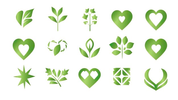 Photo recycle icon set arrows heart and leaf