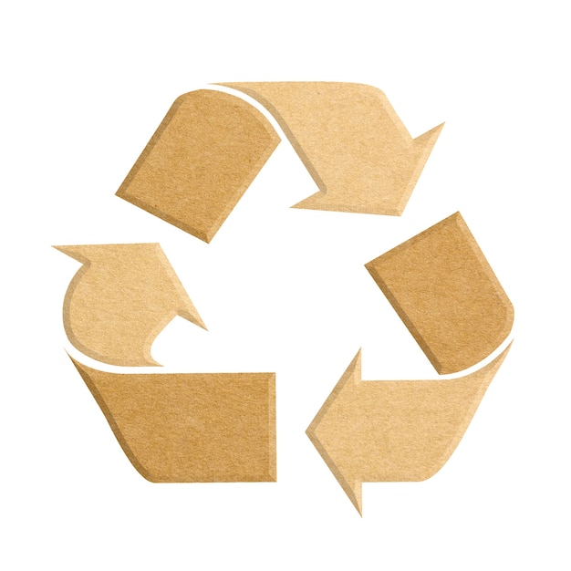 Recycle logo from recycled cardboard on white background