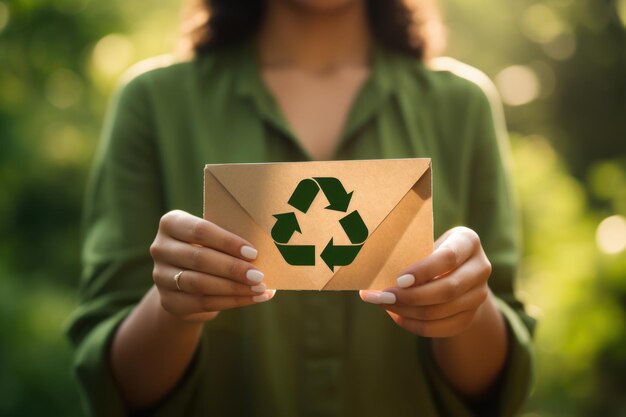 Recycle logo symbol held in hand generative ai